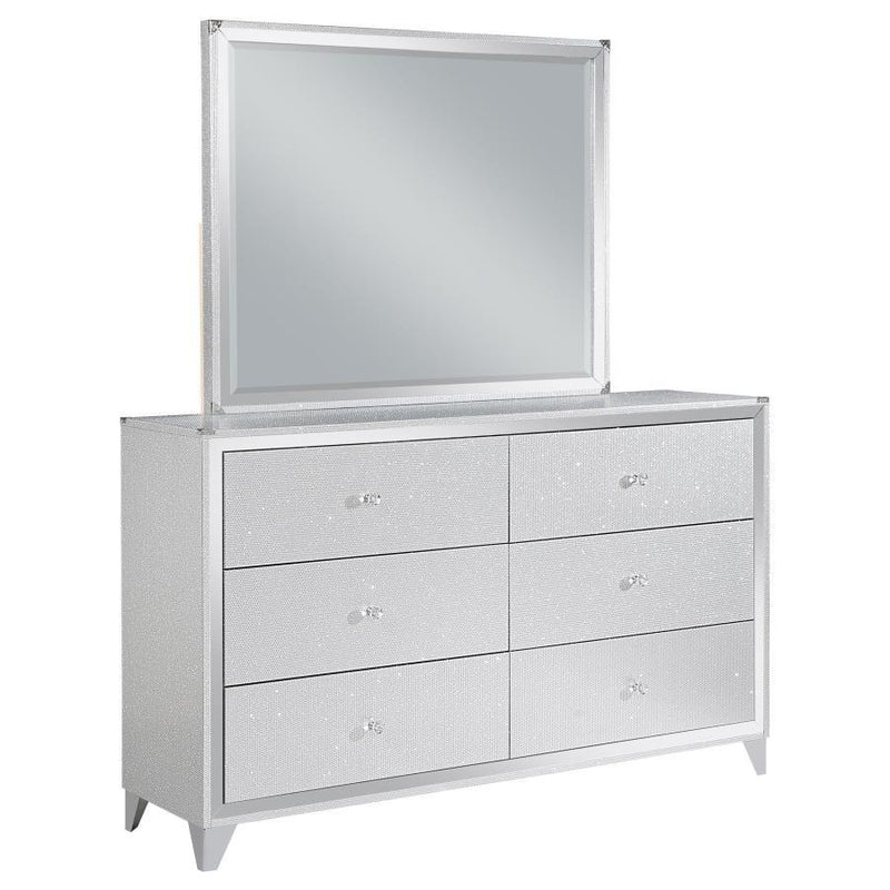 Larue - 6-Drawer Dresser With Mirror - Silver