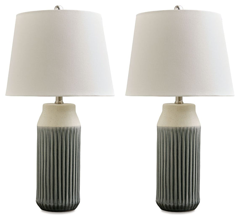 Afener - Blue / Beige - Ceramic Table Lamp (Set of 2)