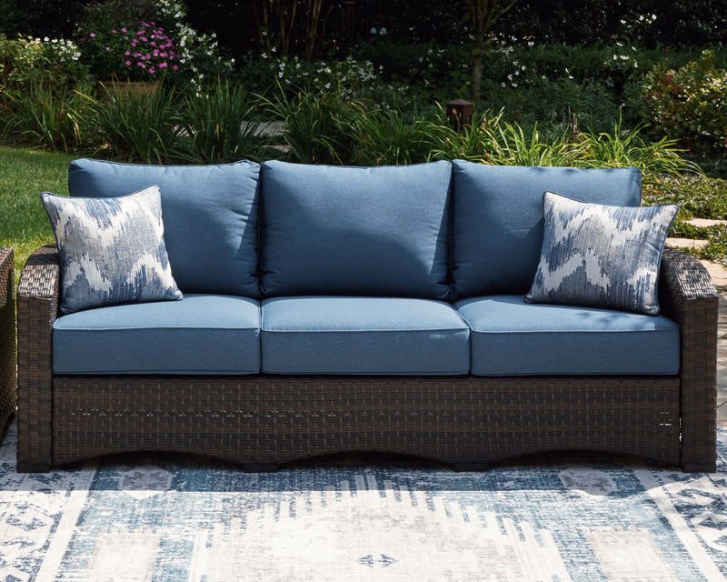 Windglow - Blue / Brown - Sofa With Cushion