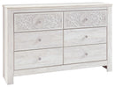Paxberry - Six Drawer Dresser - Medallion Drawer Pulls - Whitewash