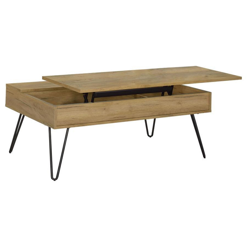 Fanning - Lift Top Storage Coffee Table - Golden Oak and Black