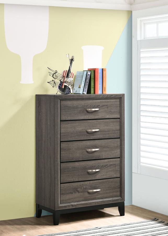 Watson - 5-Drawer Chest - Gray Oak And Black